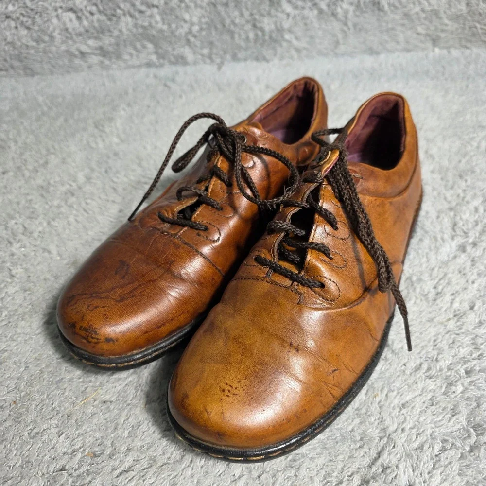 Josef Seibel Brown Leather Loafers Lace Up Oxford Shoes DIstressed Look EU 39‎